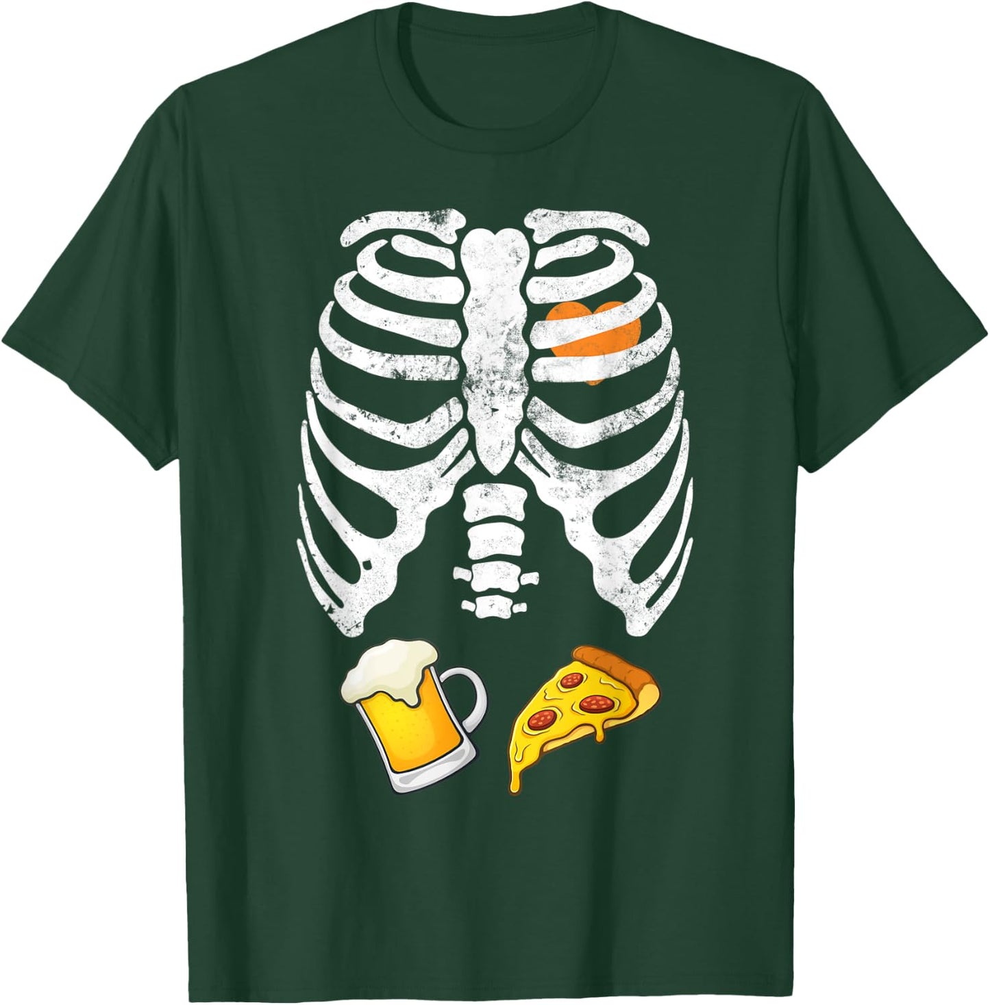 Skeleton Halloween Beer Pizza Funny Pregnancy X Ray T-Shirt - T-Shirt | Forest