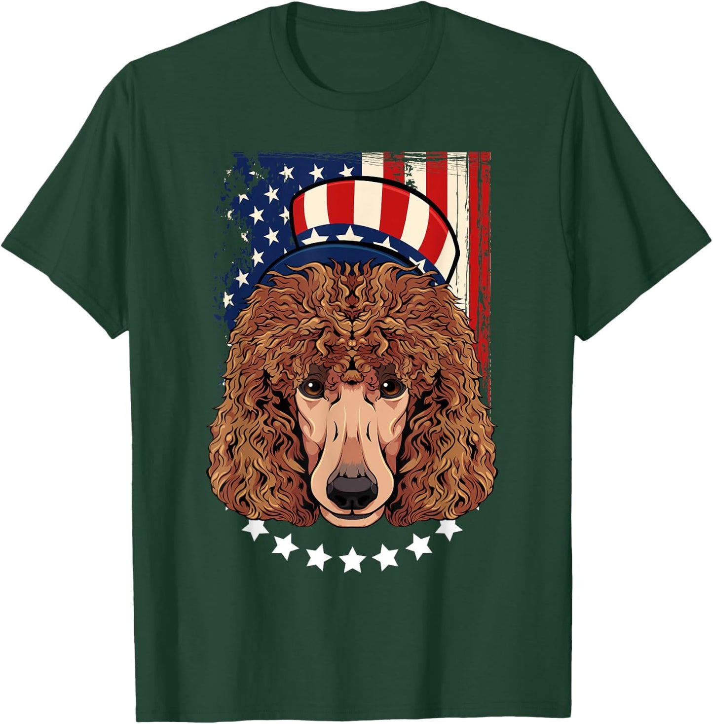 Patriotic Brown Poodle 4th Of July Dog American Flag Hat T-Shirt - T-Shirt | Forest