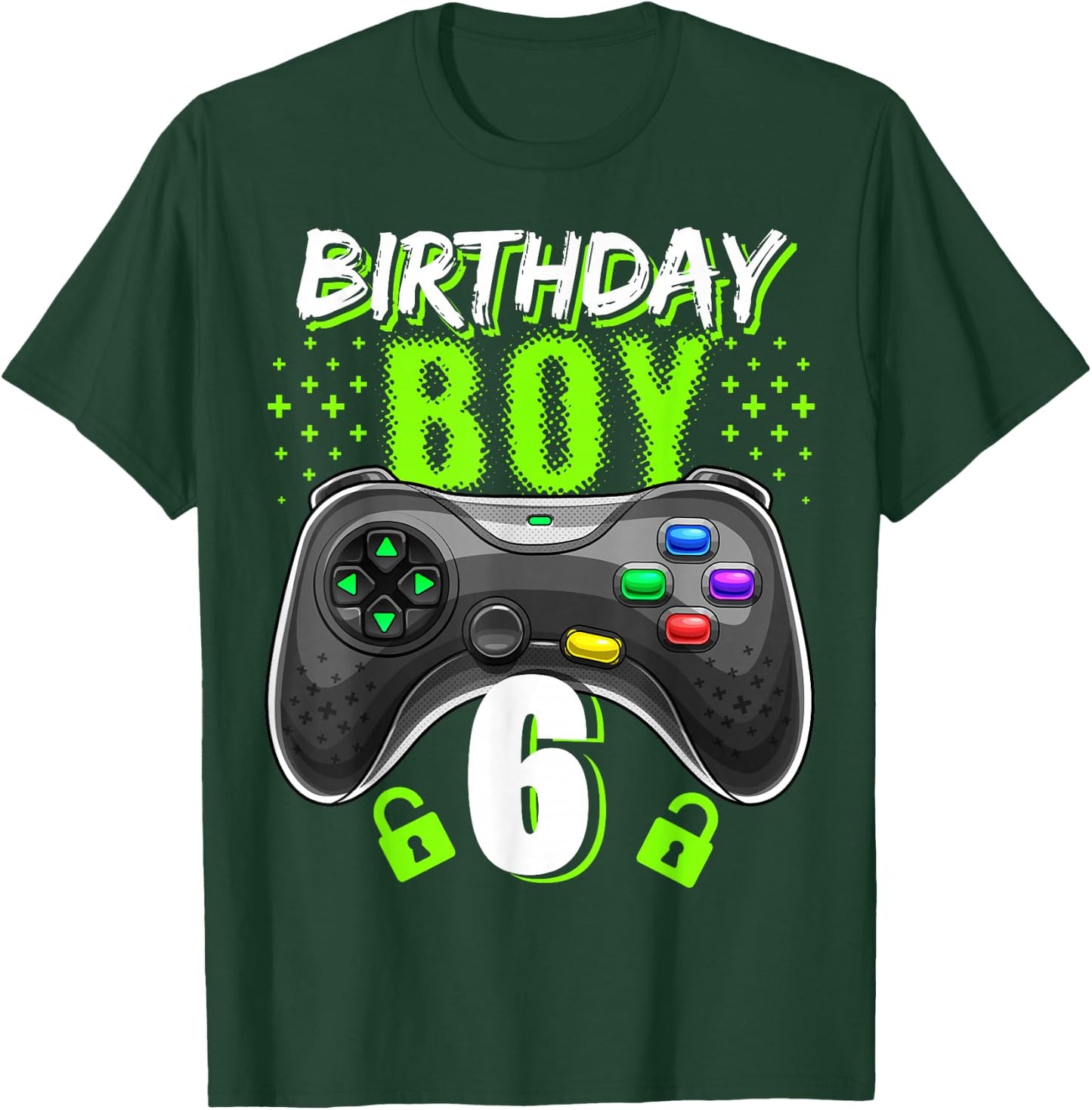 Birthday Boy 6 Video Game Controller Gamer 6th Birthday Gift T-Shirt - T-Shirt | Forest