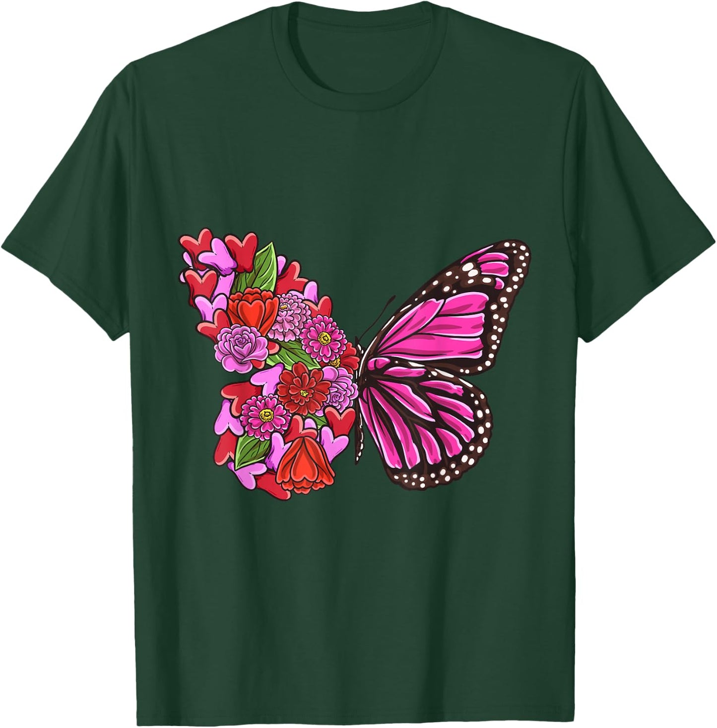 Beautiful Butterfly with half Pink flowers butterflies girl T-Shirt - T-Shirt | Forest