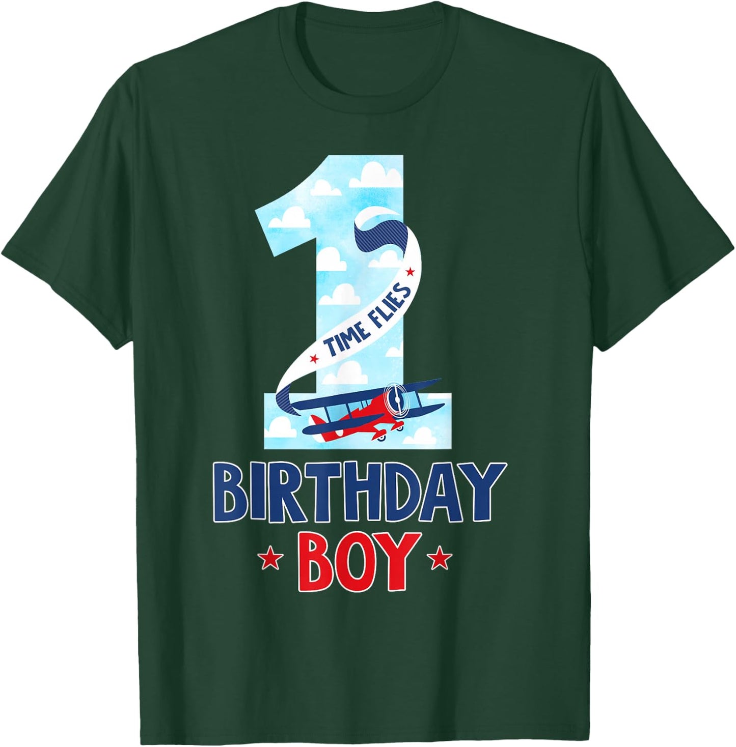 1 Year Old Birthday Outfit Boy Airplane Pilot 1st Bday T-Shirt - T-Shirt | Forest