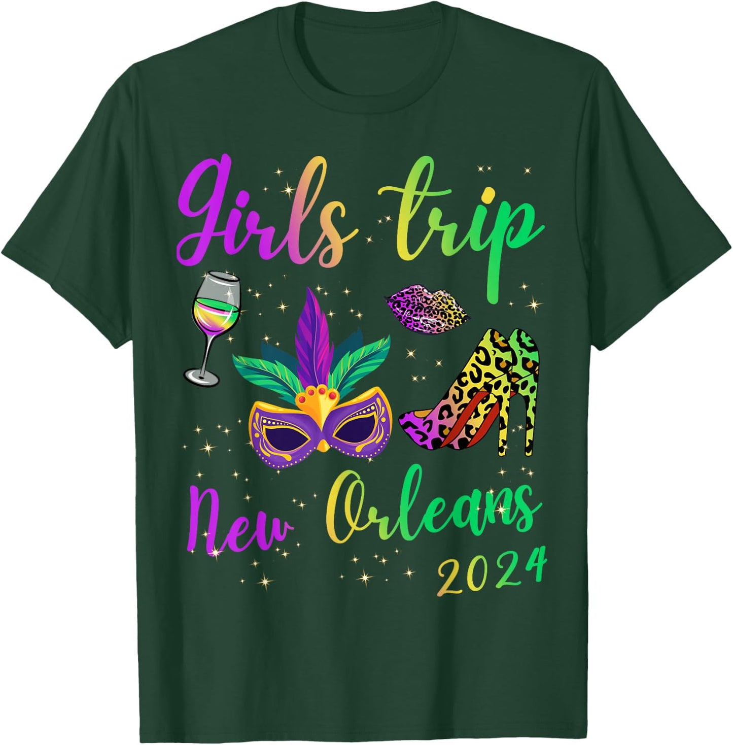 Girls Trip New Orleans 2024 Mardi Gras Mask Beads Matching T-Shirt - T-Shirt | Forest