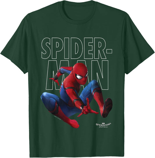 Marvel Spider-Man Homecoming Outlined Jump Pose Kids T-Shirt - T-Shirt | Forest