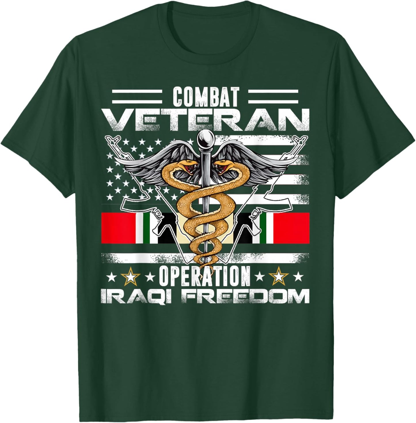 Proud Combat Veteran Iraqi Freedom Military US American Flag Women Kids Men T-Shirt - T-Shirt | Forest