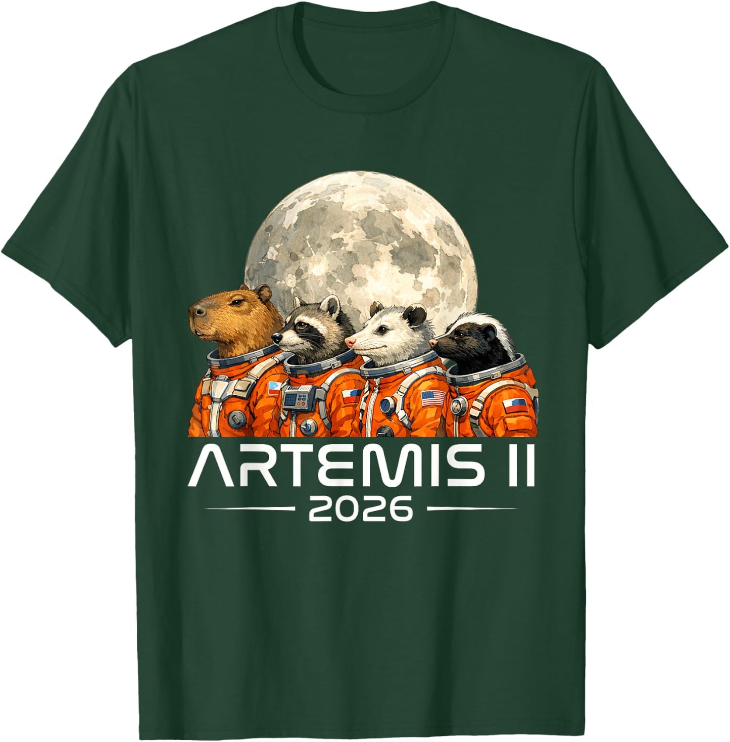 Artemis 2 Crew Funny Animals Mission to Moon 2026 Spacecraft T-Shirt - T-Shirt | Forest