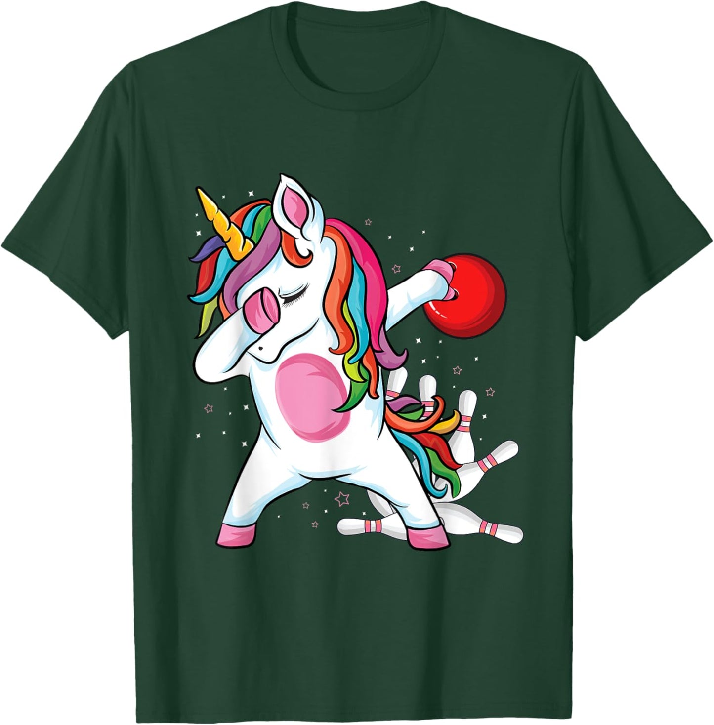 Magical Dabbing Unicorn Bowling Ball Pins Bowling Birthday T-Shirt - T-Shirt | Forest