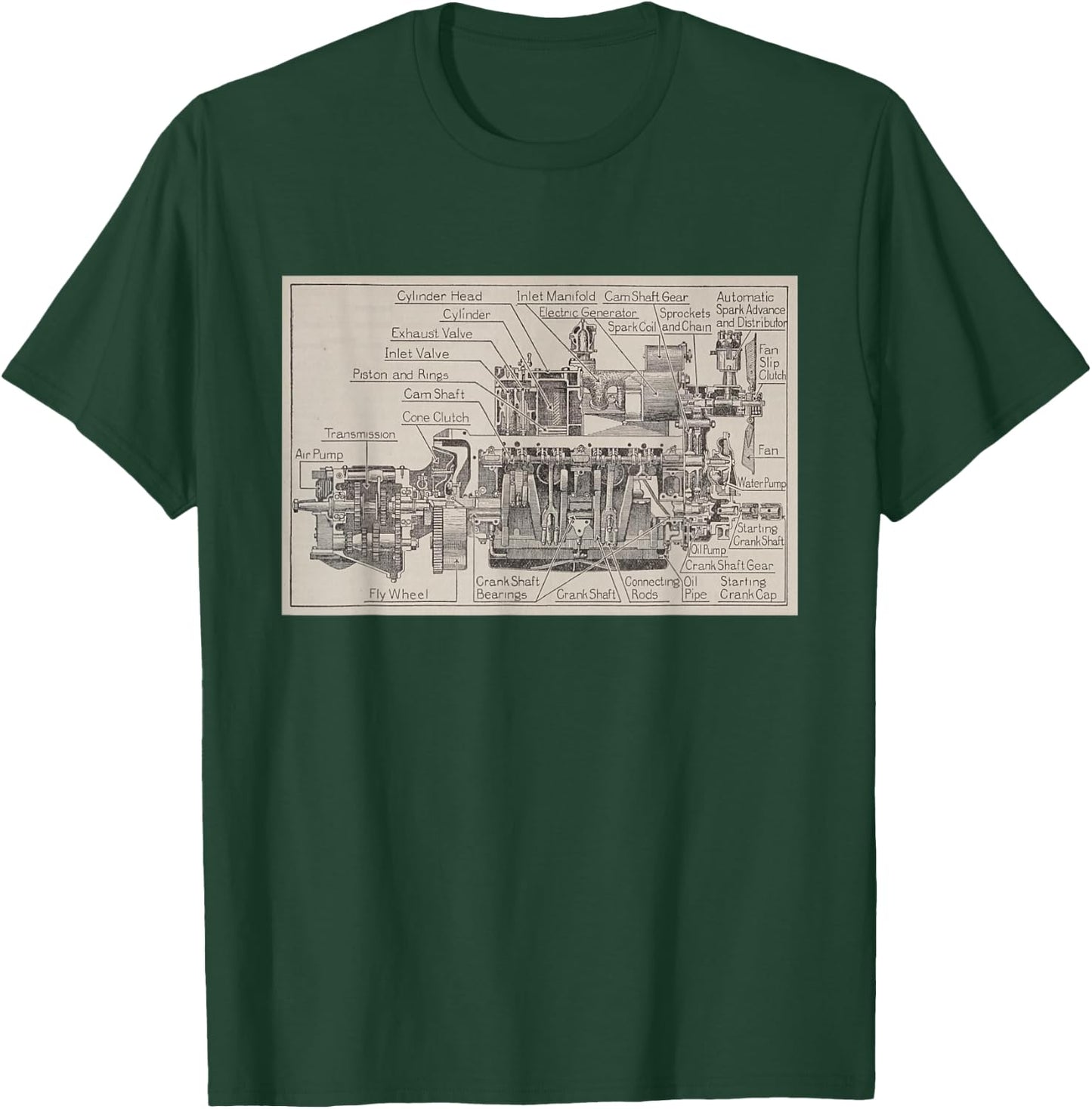 Early Automobile Engine & Transmission Diagram T-Shirt - T-Shirt | Forest