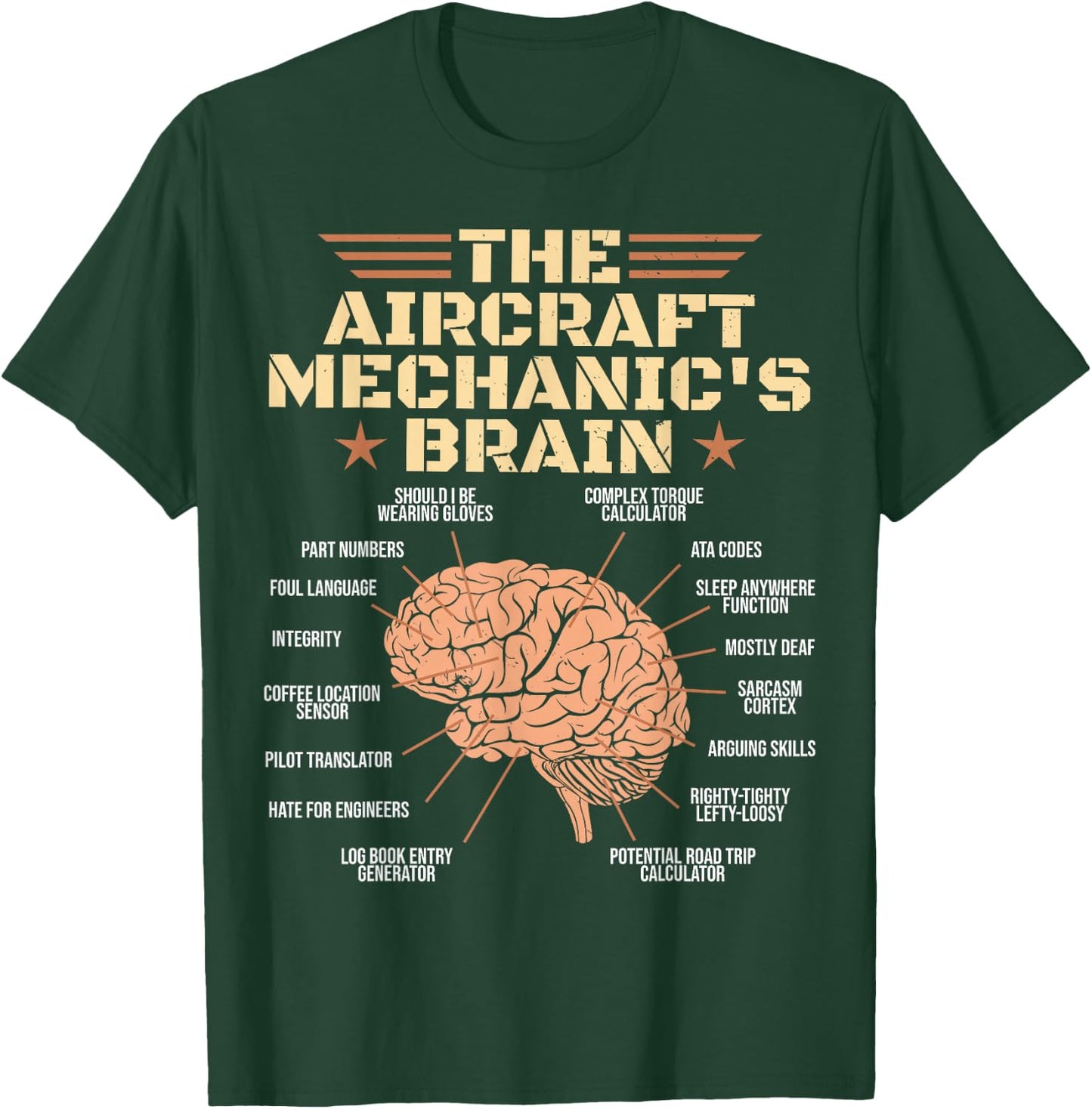 Aircraft Mechanics Brain Shirt Aviation T-Shirt - T-Shirt | Forest