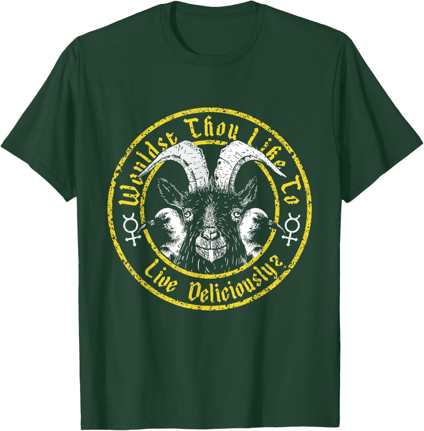 Live Deliciously - Vintage Cartoon Goat - Black Phillip T-Shirt - T-Shirt | Forest