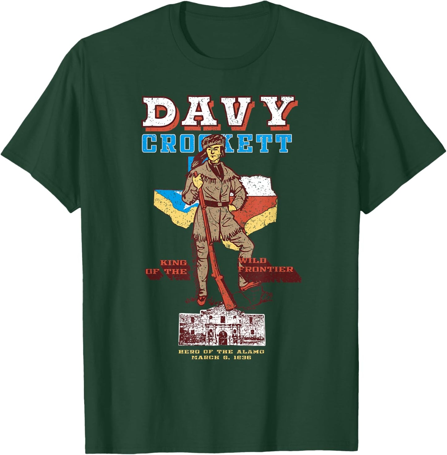 Davy Crockett Texas Alamo Cowboy Vintage Souvenir T-Shirt - T-Shirt | Forest