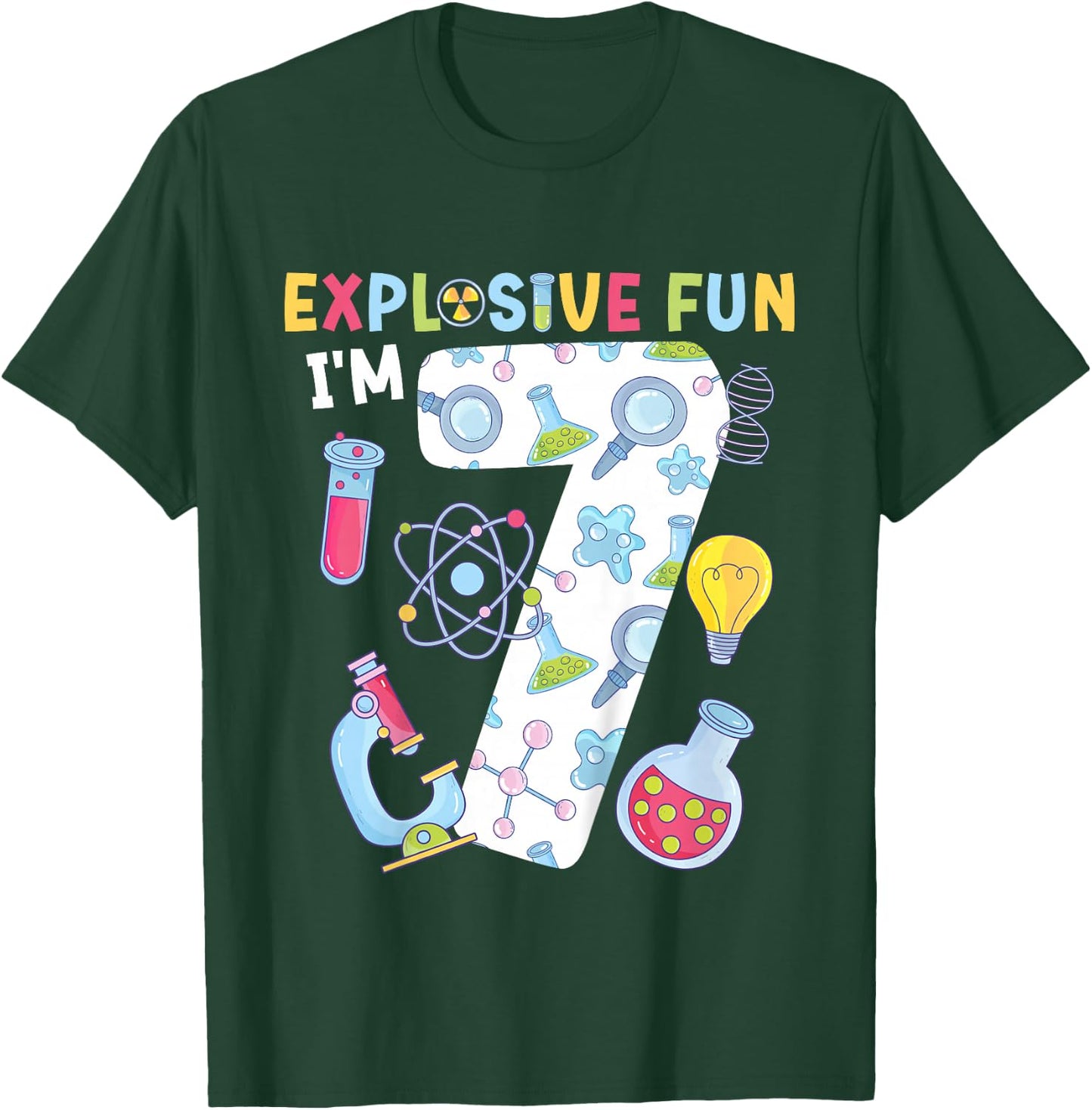 Kids 7th Science Birthday Party 7 Year Old Scientist Birthday T-Shirt - T-Shirt | Forest