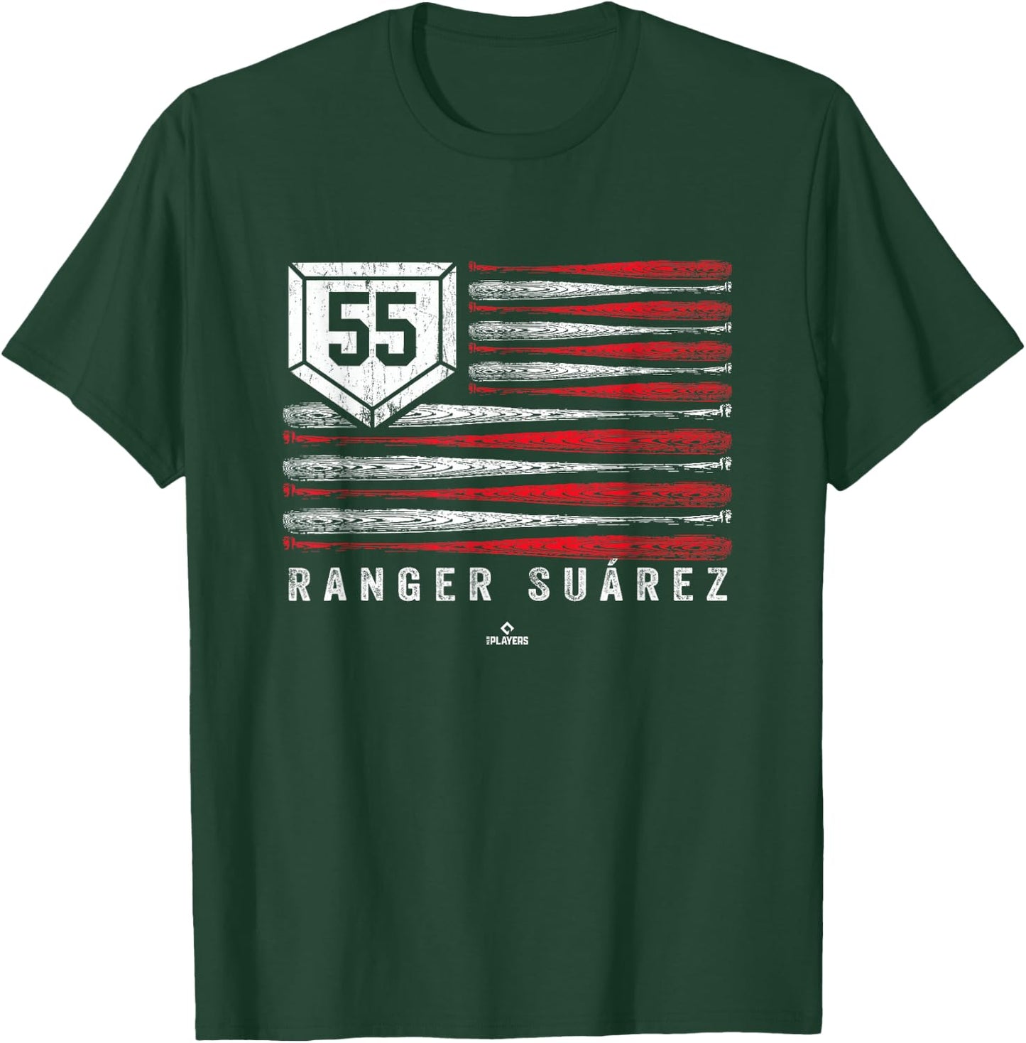 Vintage US Flag Baseball Stripes Ranger Suarez MLBPA T-Shirt - T-Shirt | Forest