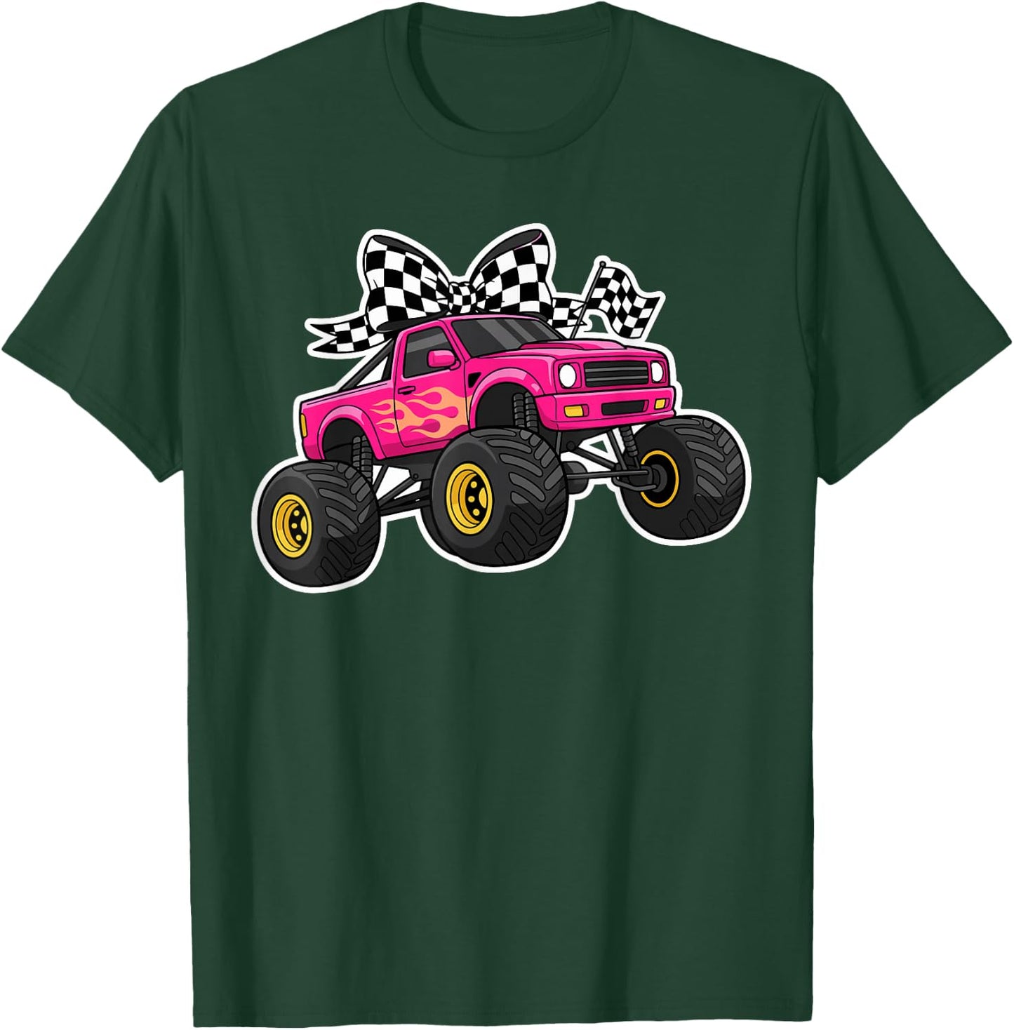 Pink Monster Truck Bow Shirt Women, Cute Girls Truck Lover T-Shirt - T-Shirt | Forest