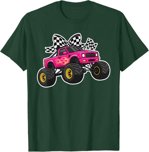 Pink Monster Truck Bow Shirt Women, Cute Girls Truck Lover T-Shirt - T-Shirt | Forest