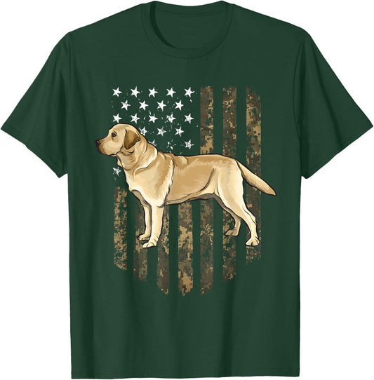Camo American Flag Yellow Labrador Retriever 4th of July USA T-Shirt - T-Shirt | Forest