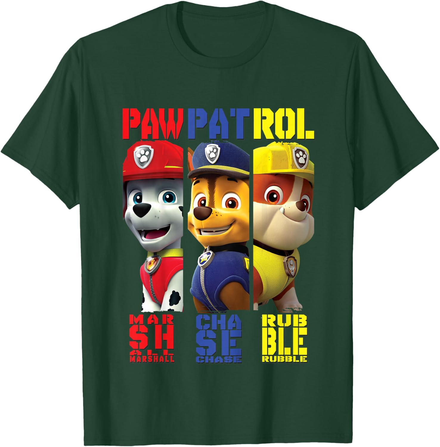 Kids PAW Patrol Marshall, Chase, & Rubble Character T-Shirt - T-Shirt | Forest