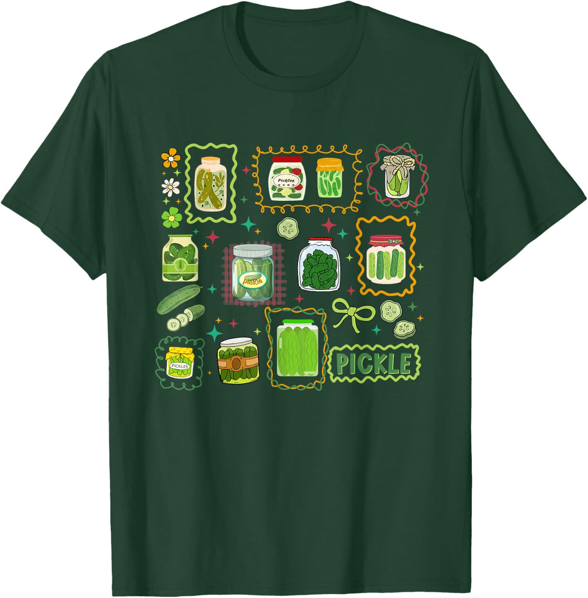 Preppy Canned-Pickles Jar Canning Season Bow Women Girls T-Shirt - T-Shirt | Forest