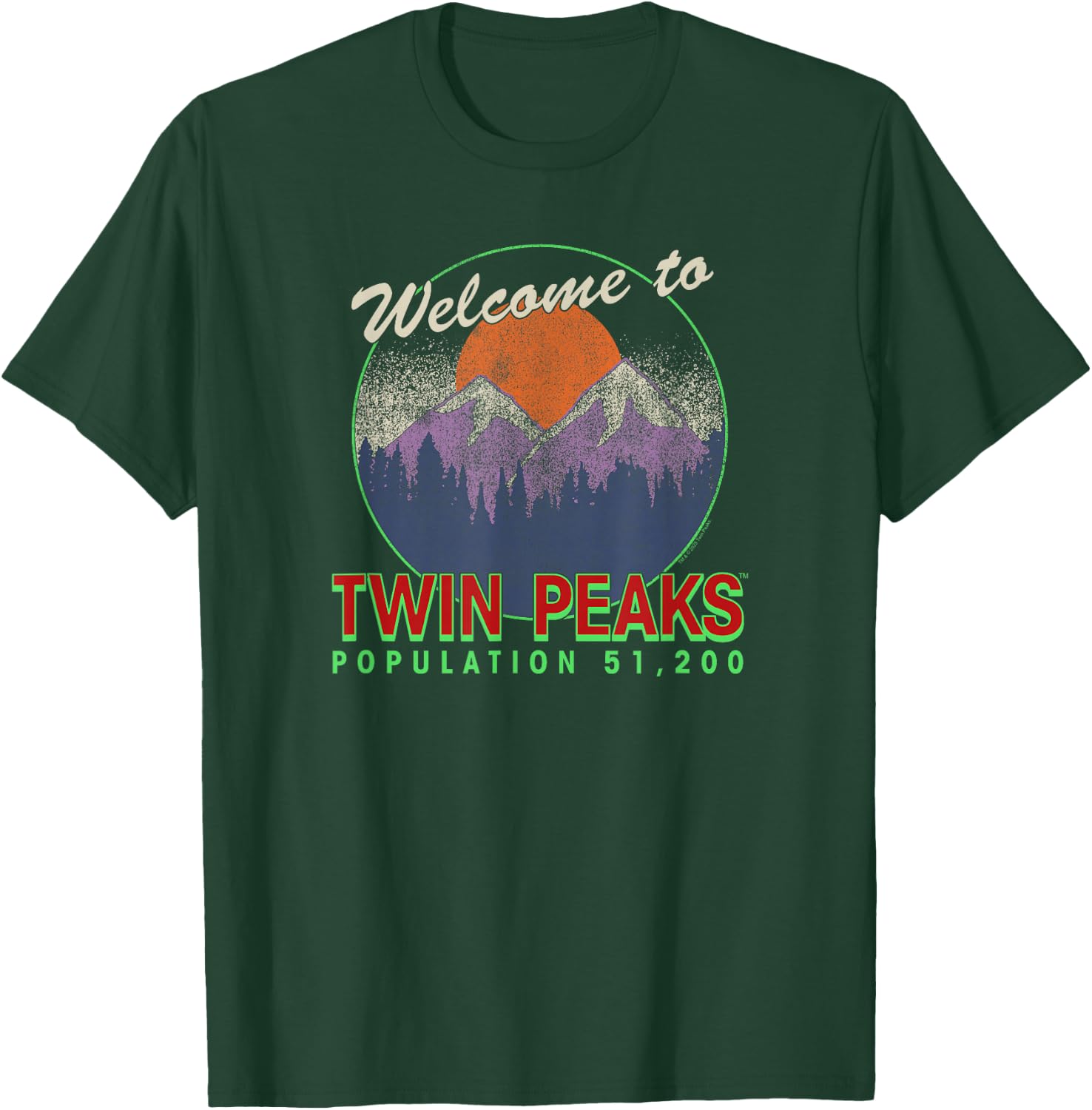 Twin Peaks Illustrated Welcome to Twin Peaks Pop. 51,200 TV T-Shirt - T-Shirt | Forest
