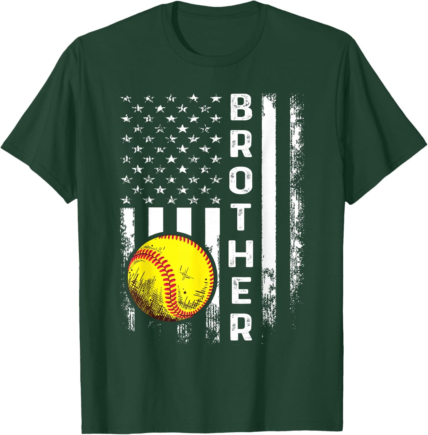Softball Brother American Flag Vintage Christmas Xmas Kids Men T-Shirt - T-Shirt | Forest