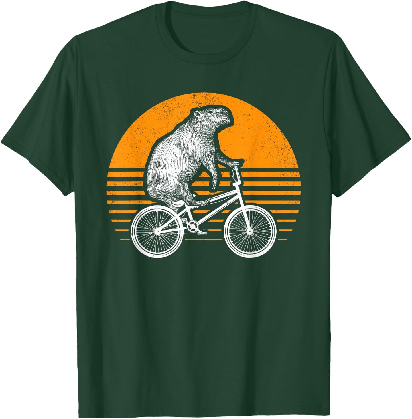 Funny Capybara Riding Bike Retro Capibara Bicycle T-Shirt - T-Shirt | Forest