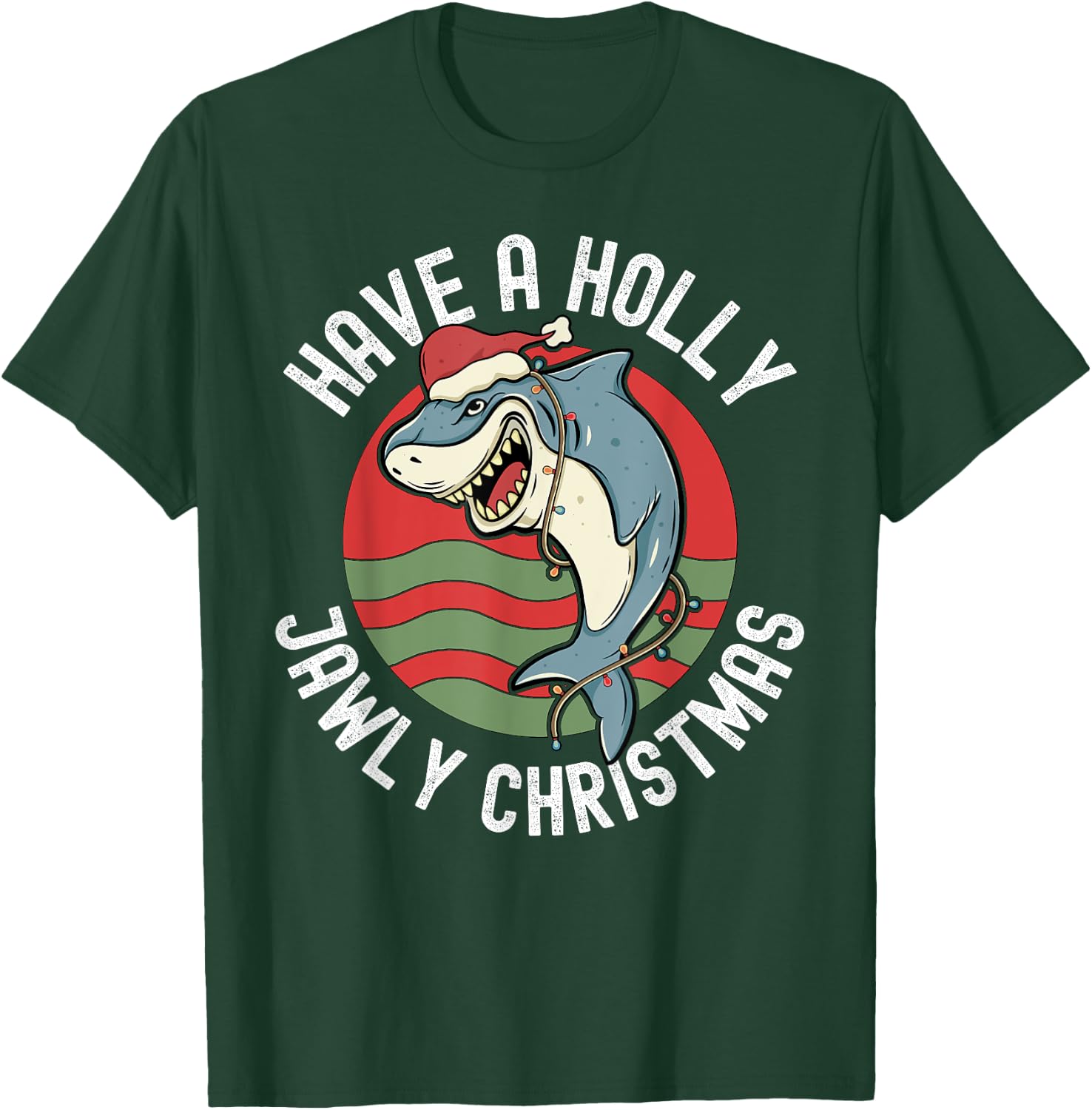 Funny Shark Lover Christmas Holly Jawly Santa Jaws Pun T-Shirt - T-Shirt | Forest