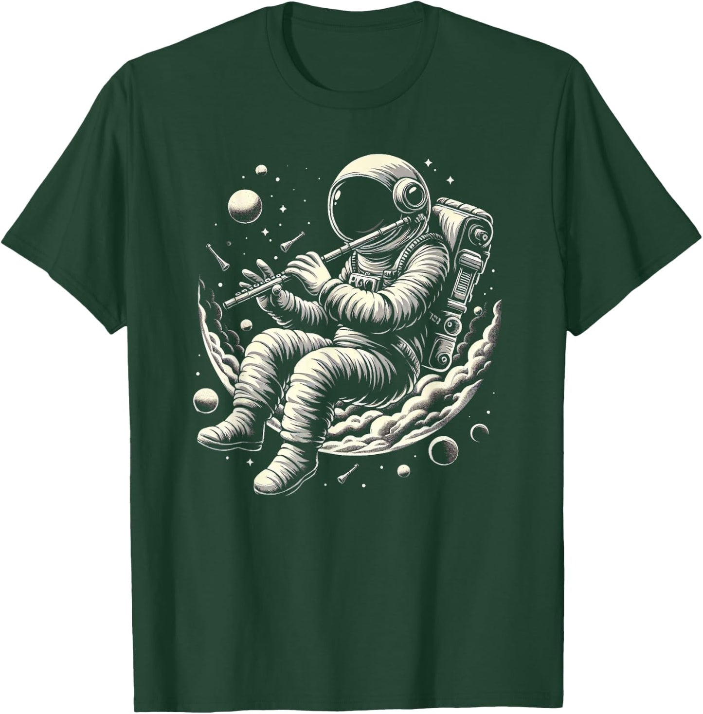 Astronaut Playing Flute Musician Music Lover Flute Player T-Shirt - T-Shirt | Forest