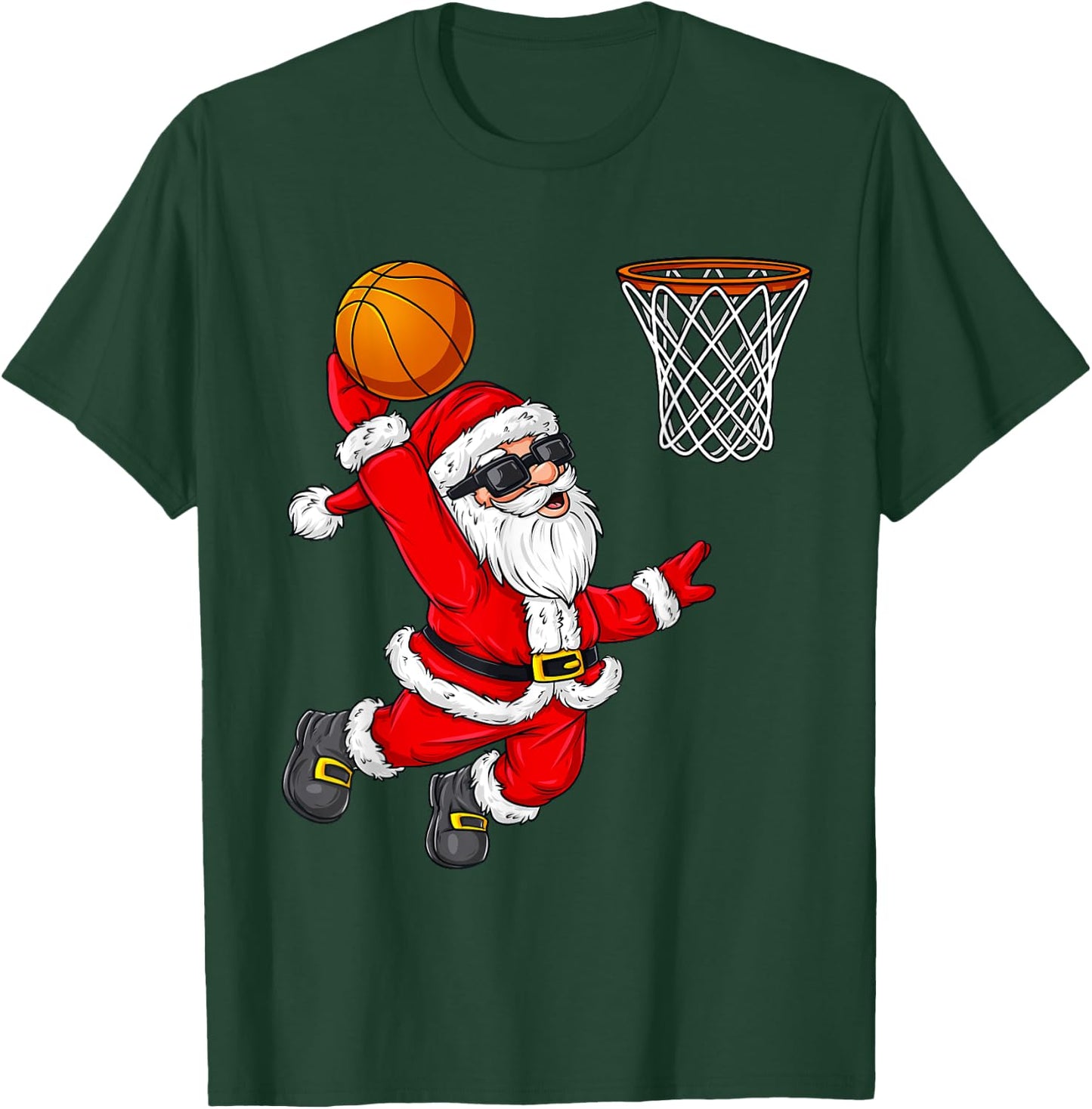 Christmas Santa Claus Dunking A Basketball Boys Kids Xmas T-Shirt - T-Shirt | Forest