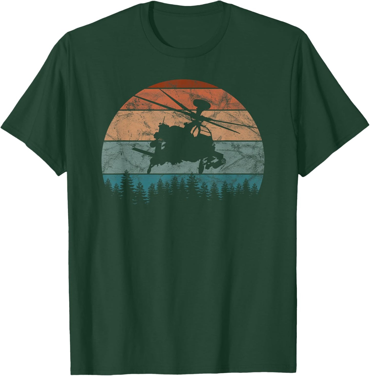 AH-64 Apache Helicopter Retro Vintage T-Shirt - T-Shirt | Forest
