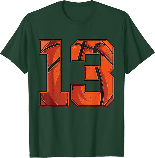 Basketball 13th Birthday Boy Girl Thirteen 13 Years Old Bday T-Shirt - T-Shirt | Forest