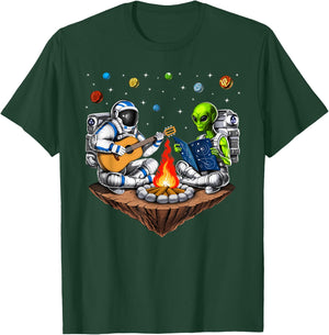 Space Alien Astronaut Camping Campfire Extraterrestrial T-Shirt - T-Shirt | Forest