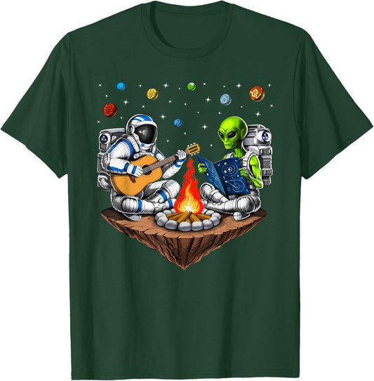 Space Alien Astronaut Camping Campfire Extraterrestrial T-Shirt - T-Shirt | Forest