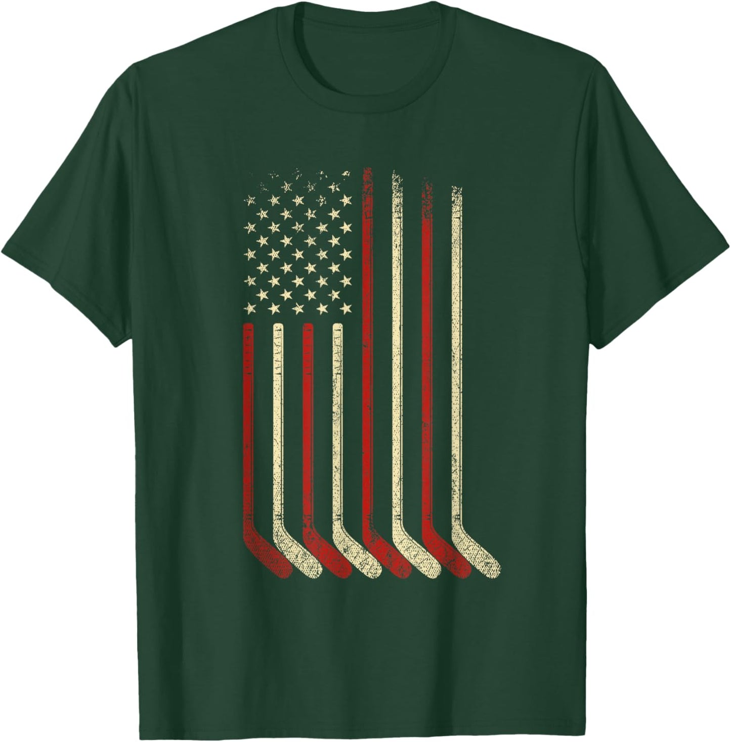 US Flag Patriotic American Hockey Player Ice Hockey T-Shirt - T-Shirt | Forest