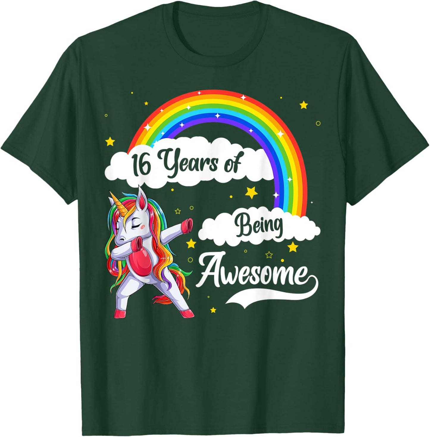 16 Years Of Being Awesome Dabbing Unicorn & Rainbow Birthday T-Shirt - T-Shirt | Forest