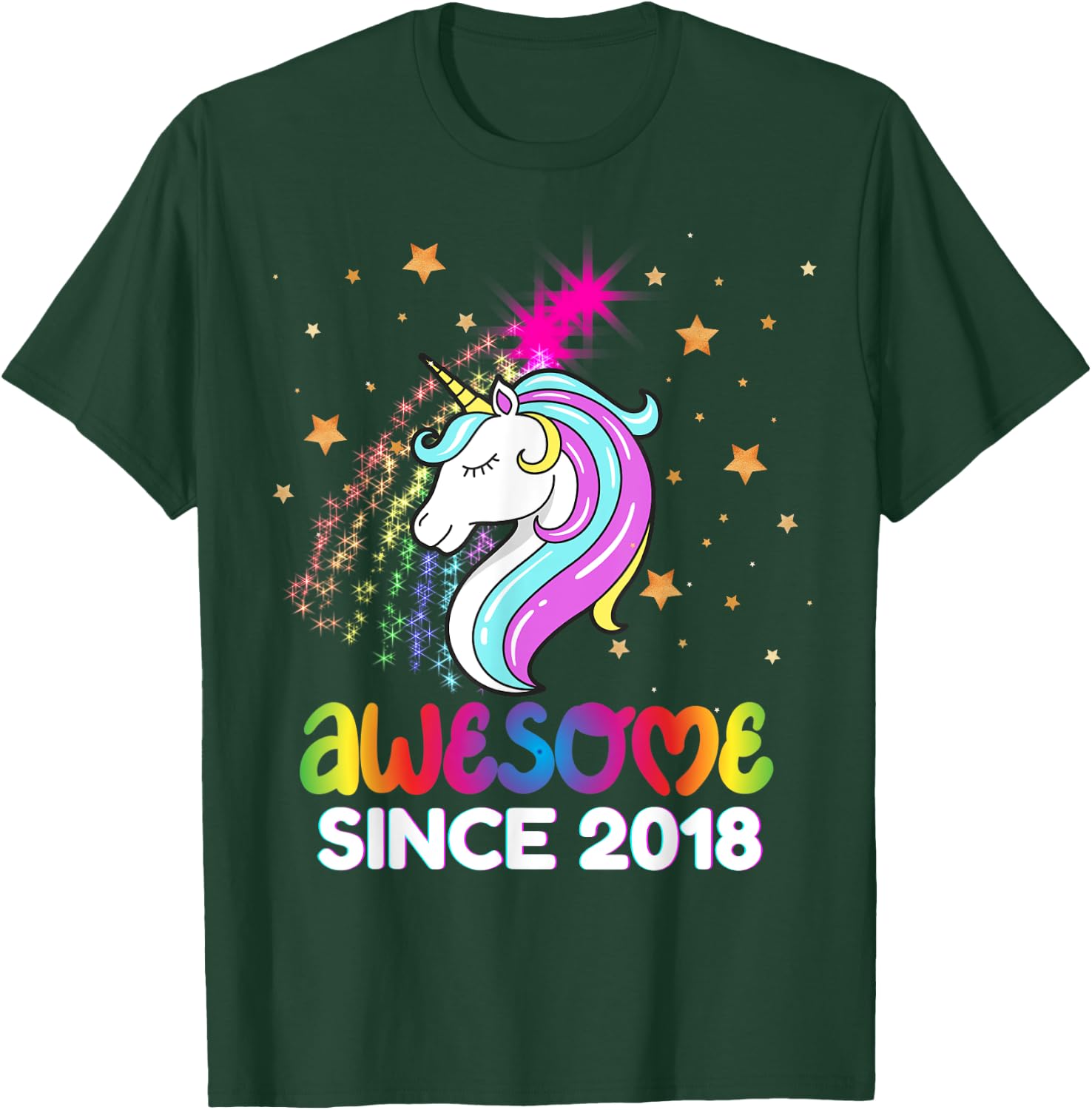 Fifth 6th Birthday Awesome Since 2018 Rainbows and Unicorn T-Shirt - T-Shirt | Forest