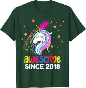 Fifth 6th Birthday Awesome Since 2018 Rainbows and Unicorn T-Shirt - T-Shirt | Forest