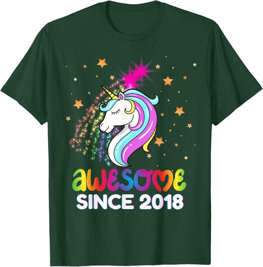 Fifth 6th Birthday Awesome Since 2018 Rainbows and Unicorn T-Shirt - T-Shirt | Forest