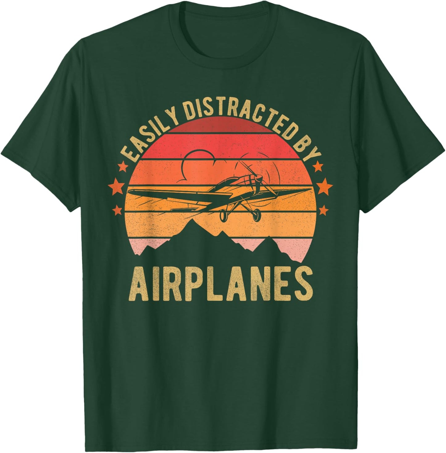 Easily Distracted By Airplanes Lover Pilot Funny Aviation T-Shirt - T-Shirt | Forest