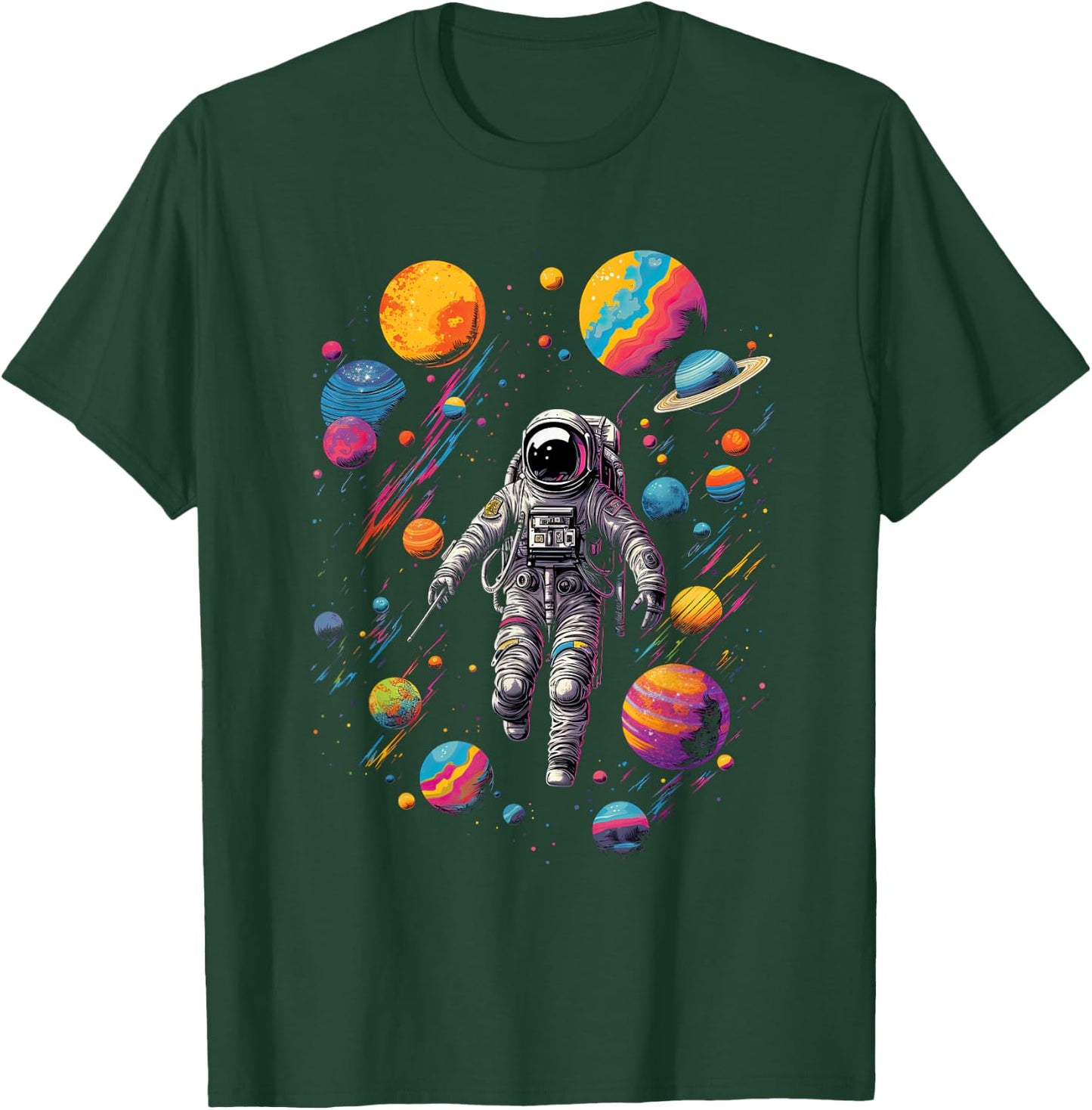 Astronaut in Space with Planets in Galaxies T-Shirt - T-Shirt | Forest