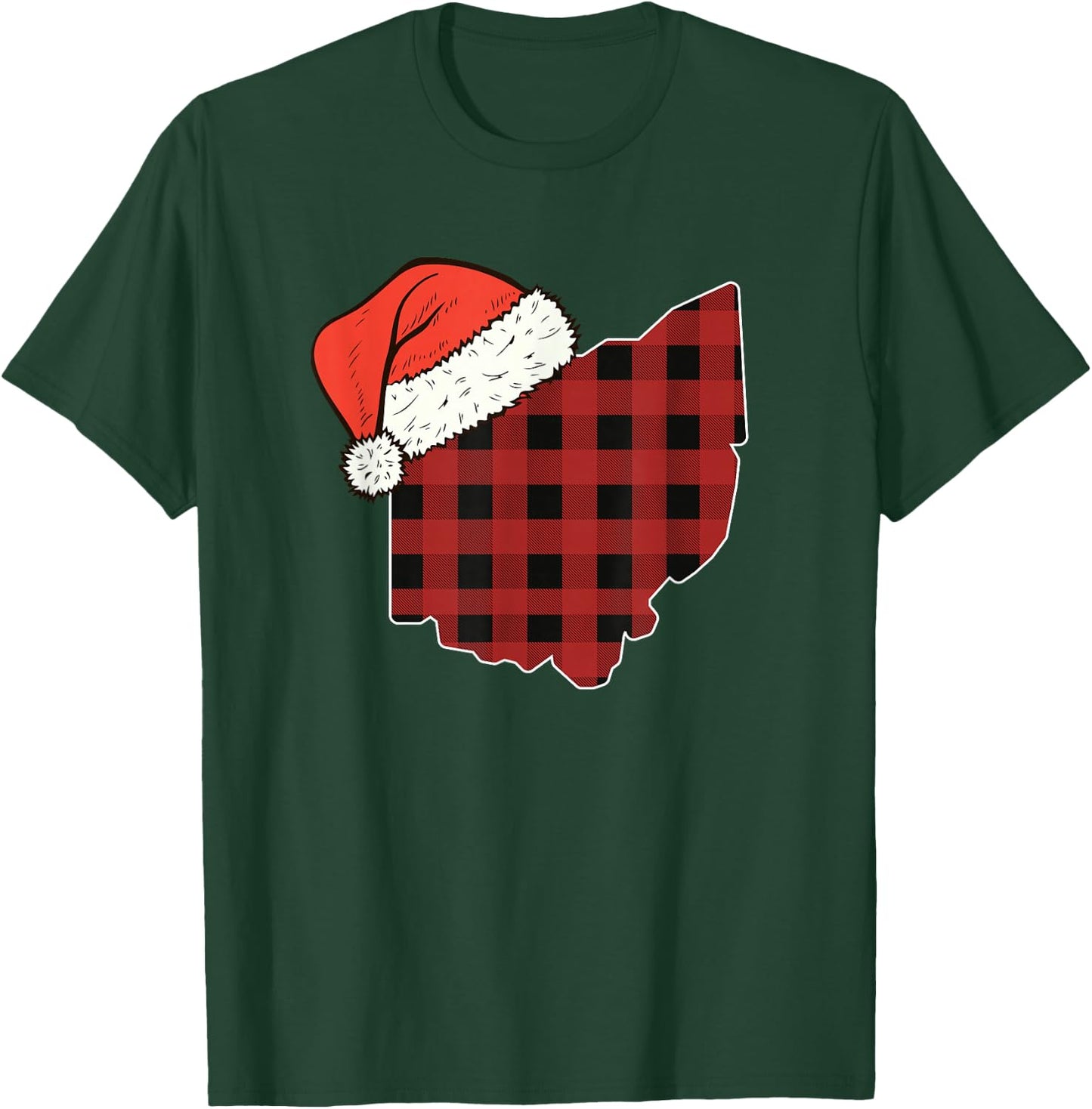Ohio Plaid Christmas Santa Hat Holiday Matching T-Shirt - T-Shirt | Forest