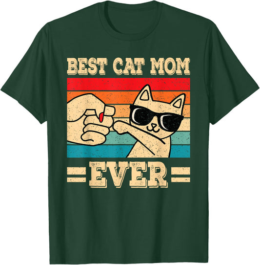 Best Cat Mom Ever Funny Vintage Kitten Lover Retro Women T-Shirt - T-Shirt | Forest
