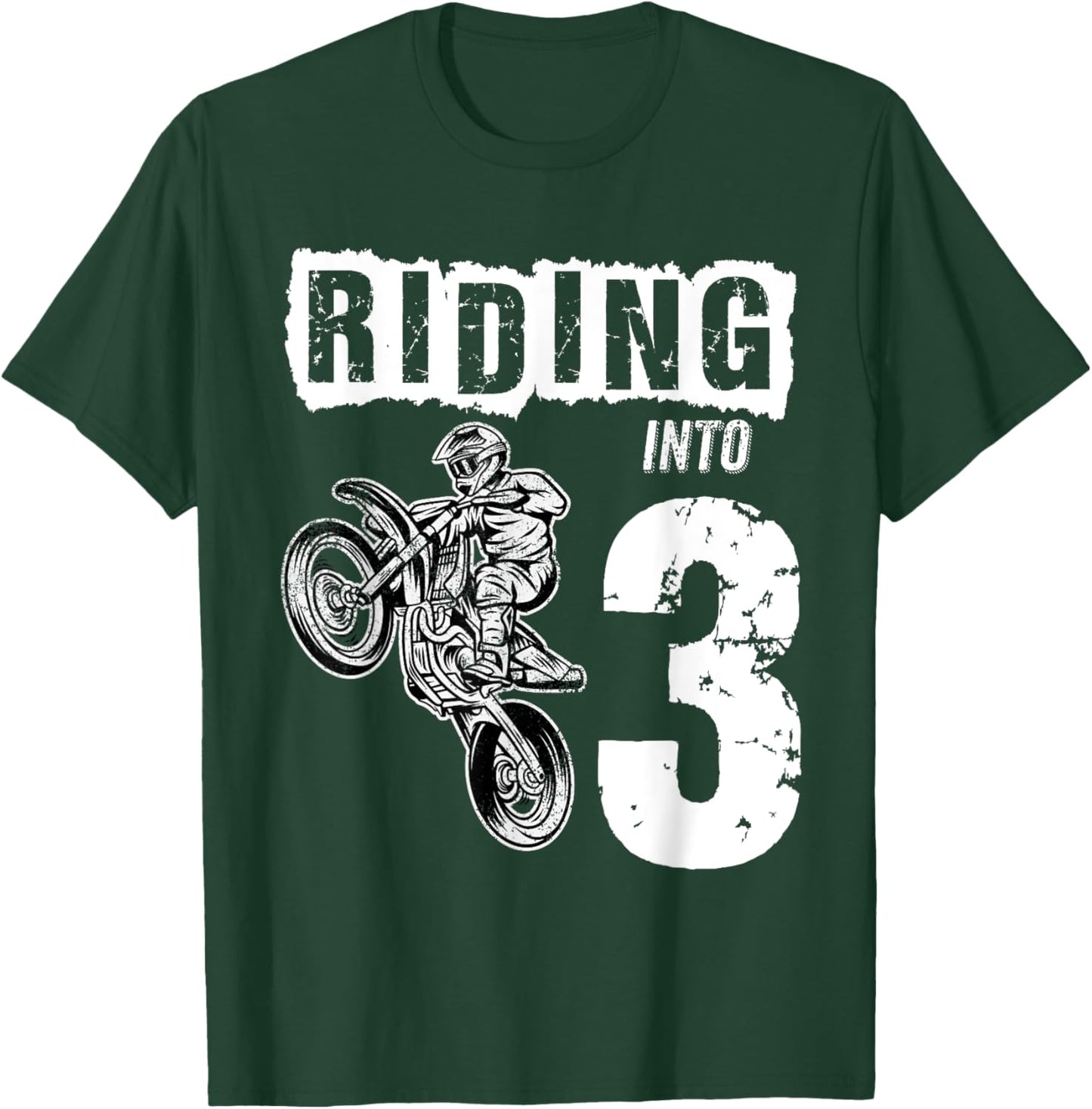 Riding Into 3 Years Old 3rd Birthday Boy Dirt Bike Party T-Shirt - T-Shirt | Forest
