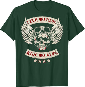 Live to Ride Motorcycle MC (Design on Back) T-Shirt - T-Shirt | Forest