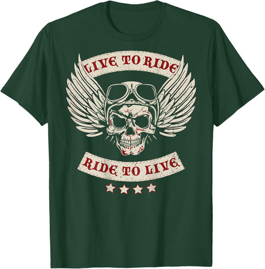 Live to Ride Motorcycle MC (Design on Back) T-Shirt - T-Shirt | Forest