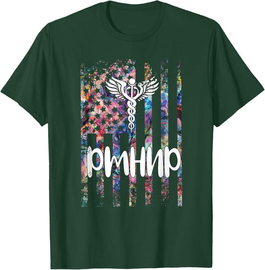 PMHNP US Flag Psychiatric Mental Health Nurse Practitioner T-Shirt - T-Shirt | Forest