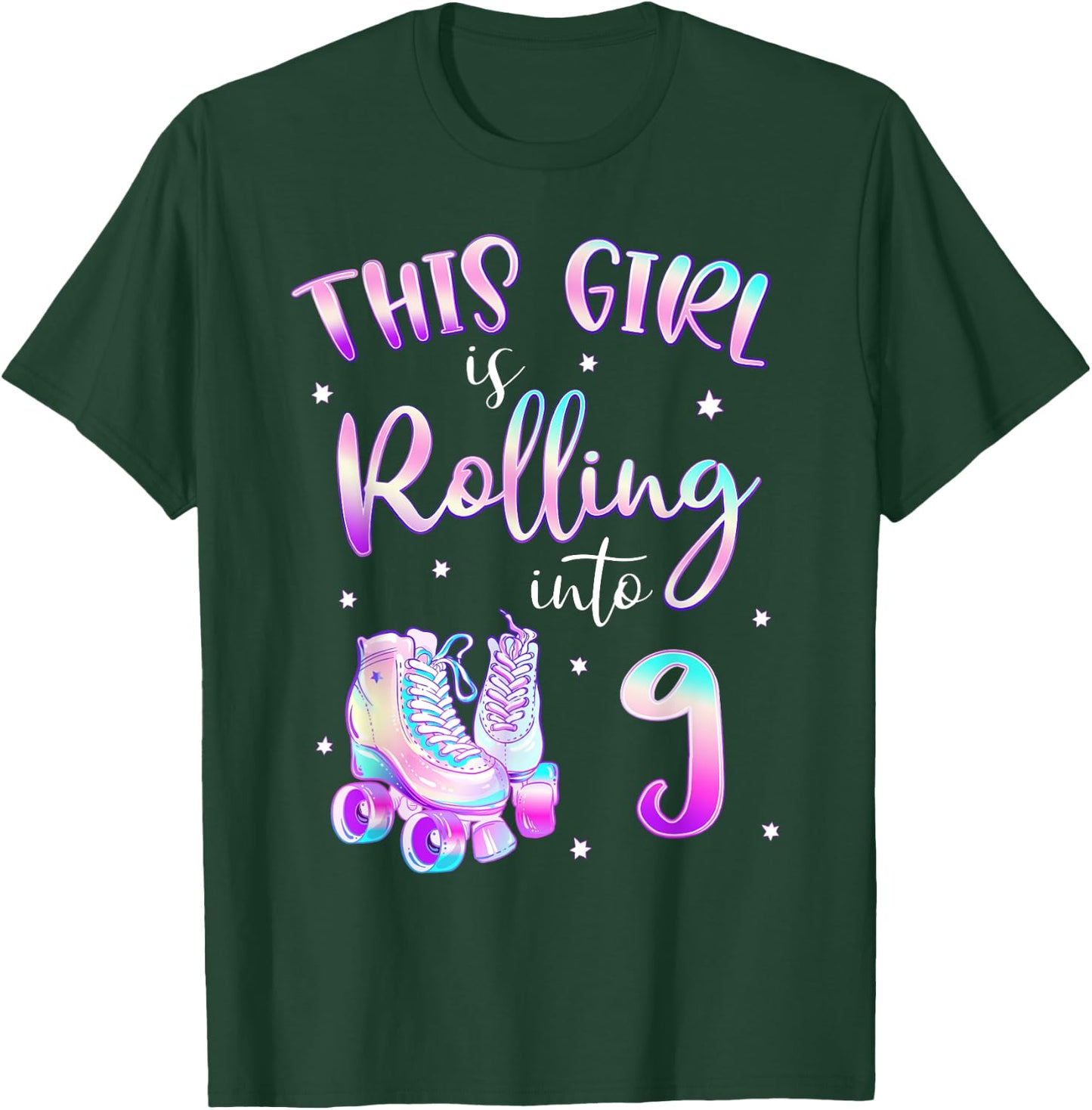9th Bday Rolling Into 9 Birthday Girl Roller Skate Party T-Shirt - T-Shirt | Forest
