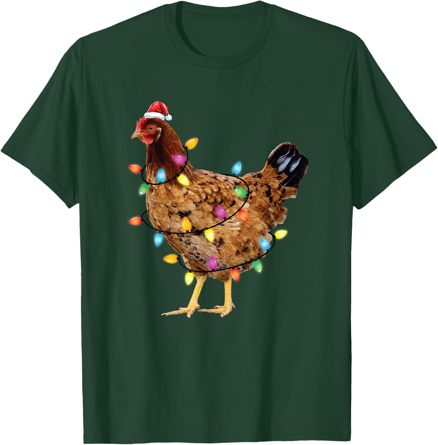 Christmas Santa Chicken Lights Funny Xmas Tree Chicken T-Shirt - T-Shirt | Forest