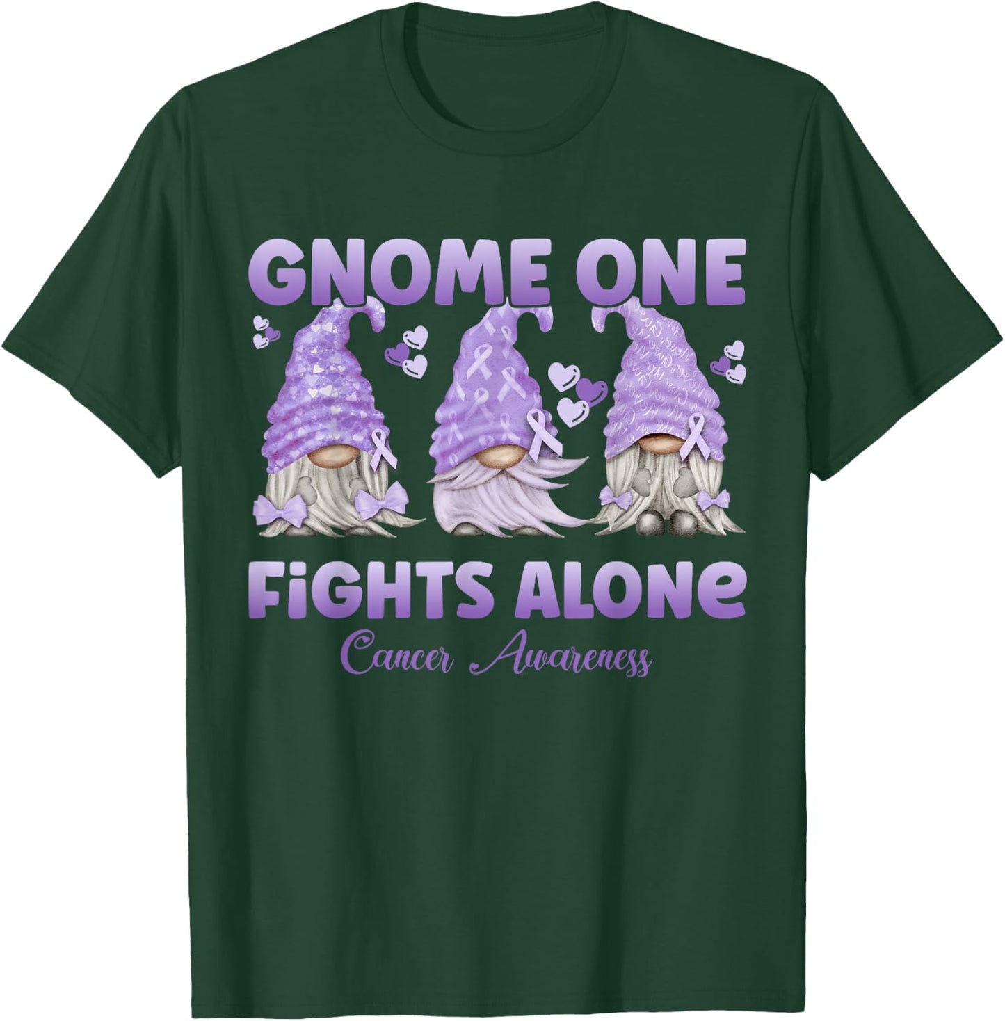 Gnome One Fights Alone Lavender | Fight The Cancer T-Shirt - T-Shirt | Forest