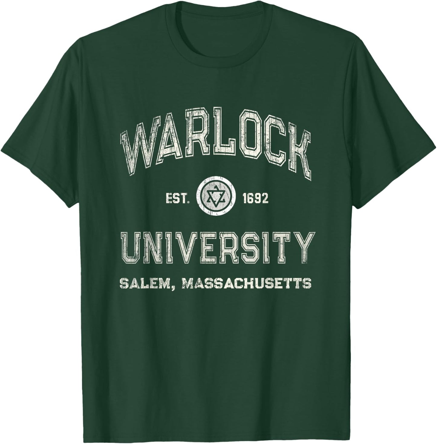 Funny WARLOCK UNIVERSITY Salem Wizard Graduated Witches Crew T-Shirt - T-Shirt | Forest