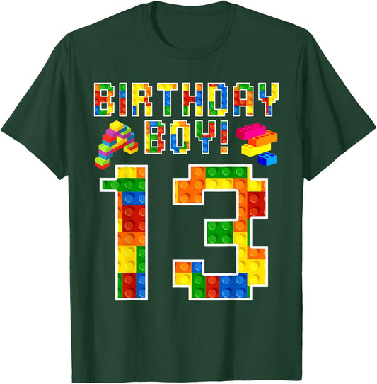 Perfect 13th Birthday 13 Years Old Block Building Boy Kids T-Shirt - T-Shirt | Forest