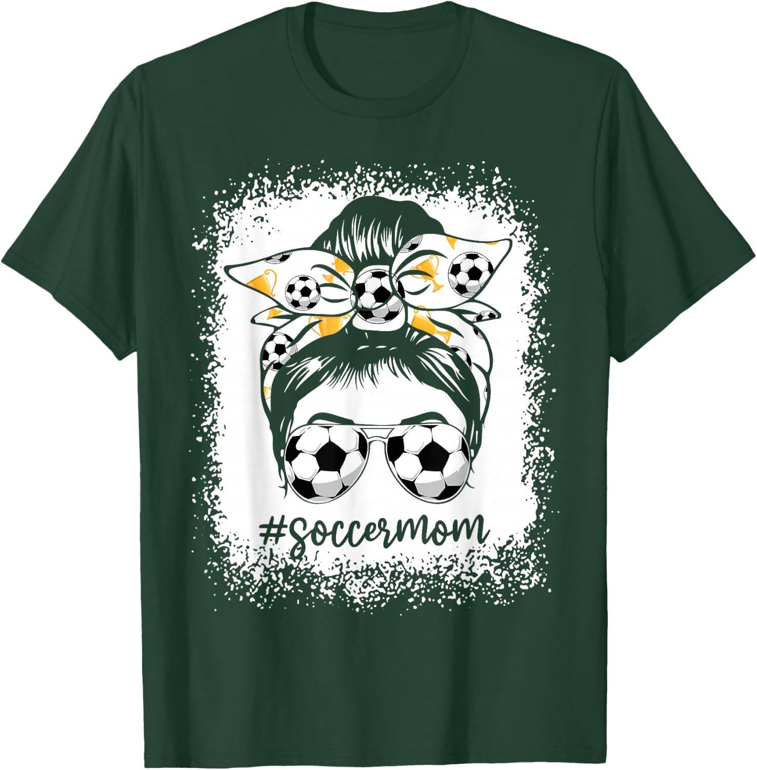 Women Bleached Soccer Mom Messy Bun Soccer Lover T-Shirt - T-Shirt | Forest